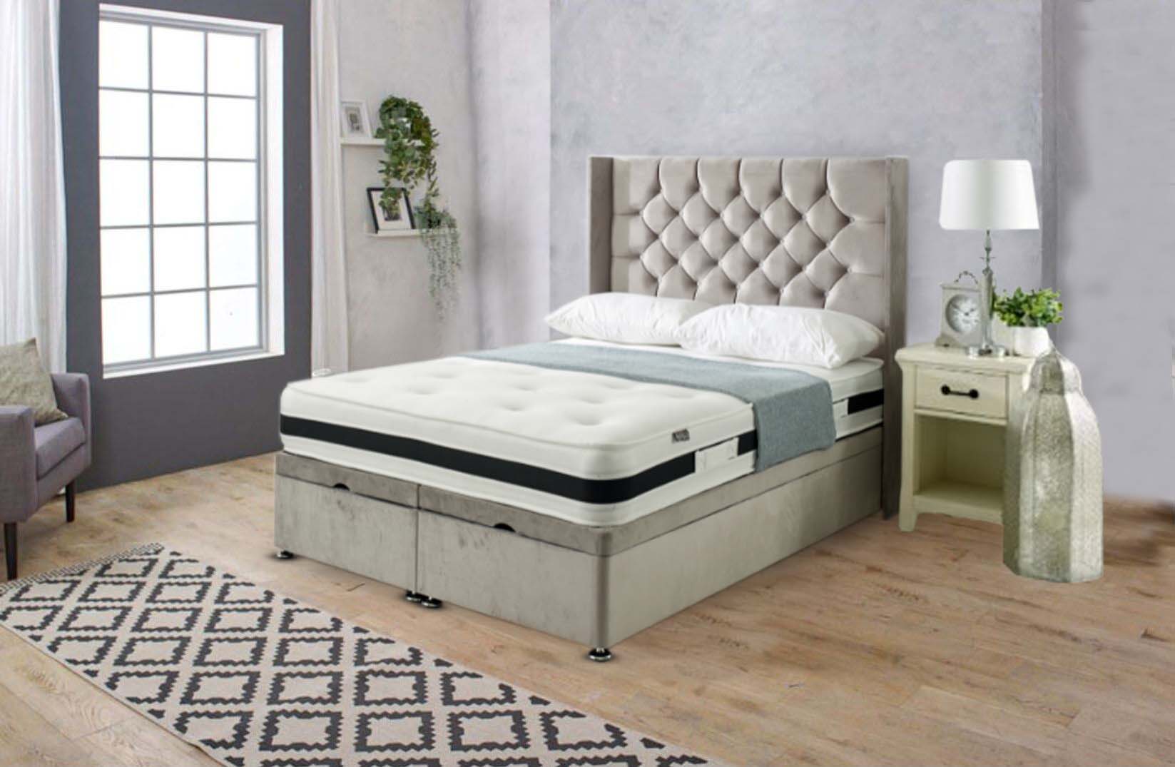 Wingback Ottoman Bed Frame with 2 Drawers Storage