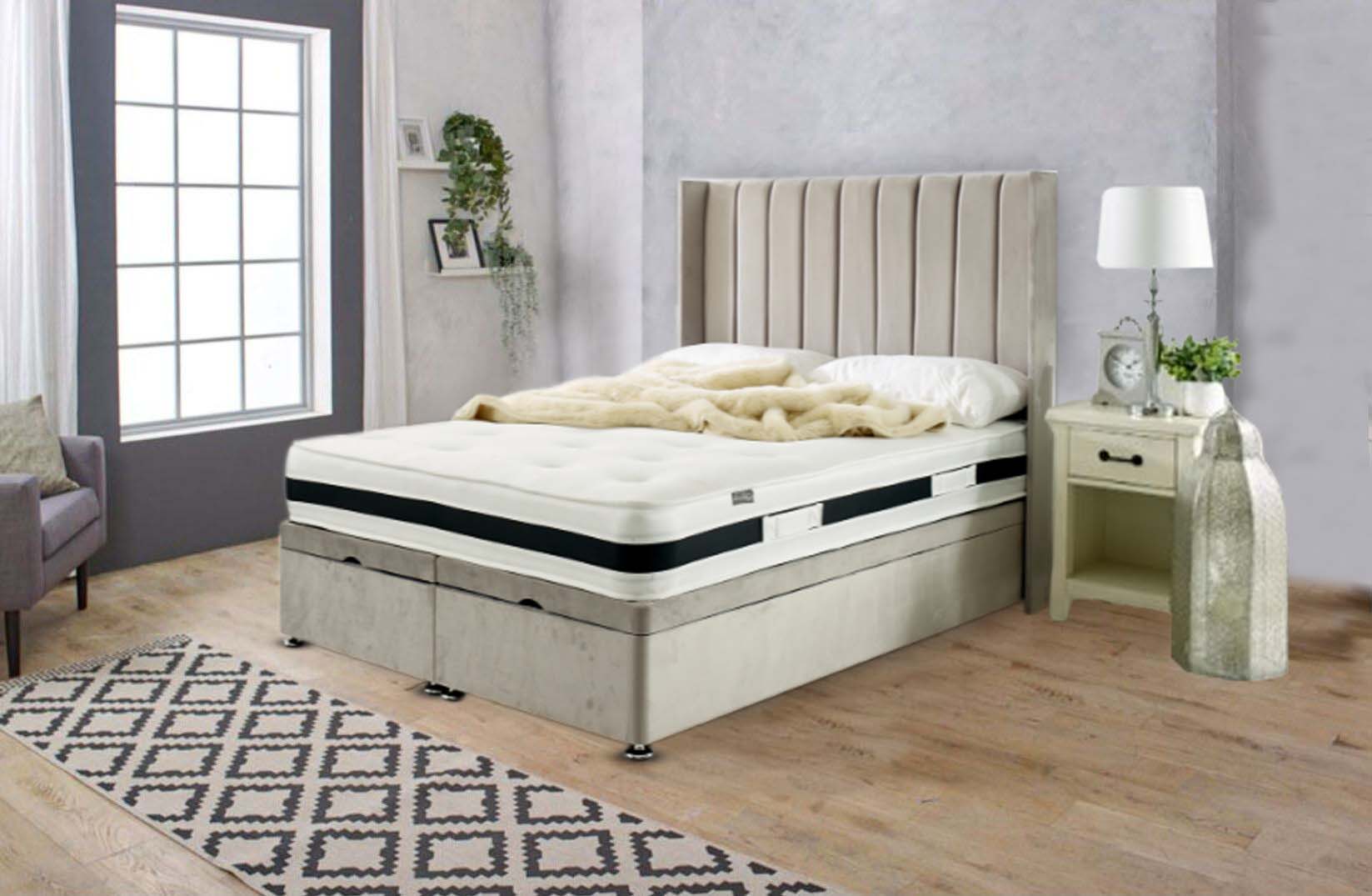 Wingback ottoman bed frame with storage option